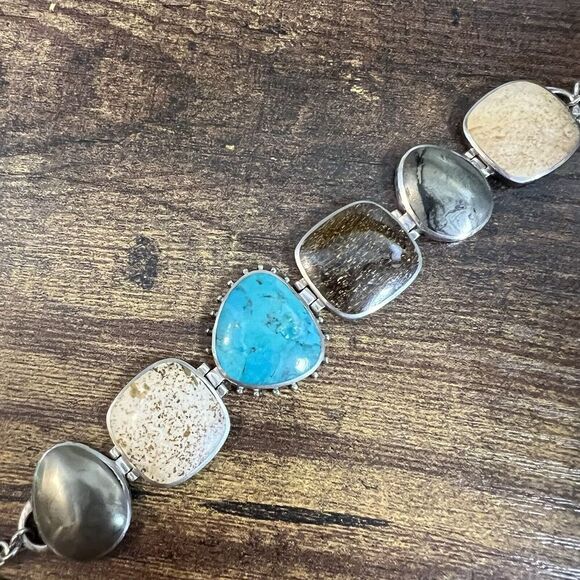 SILPADA 925 Sterling Silver Pyrite Turquoise Bronzite Jasper Toggle Bracelet - Picture 3 of 6